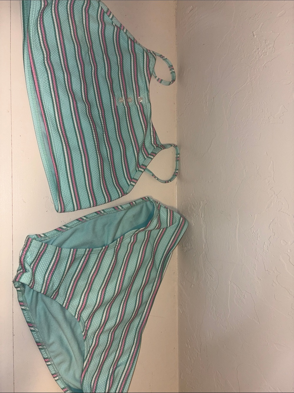 wonder nation Aqua, Pink & White Striped Tankini Set